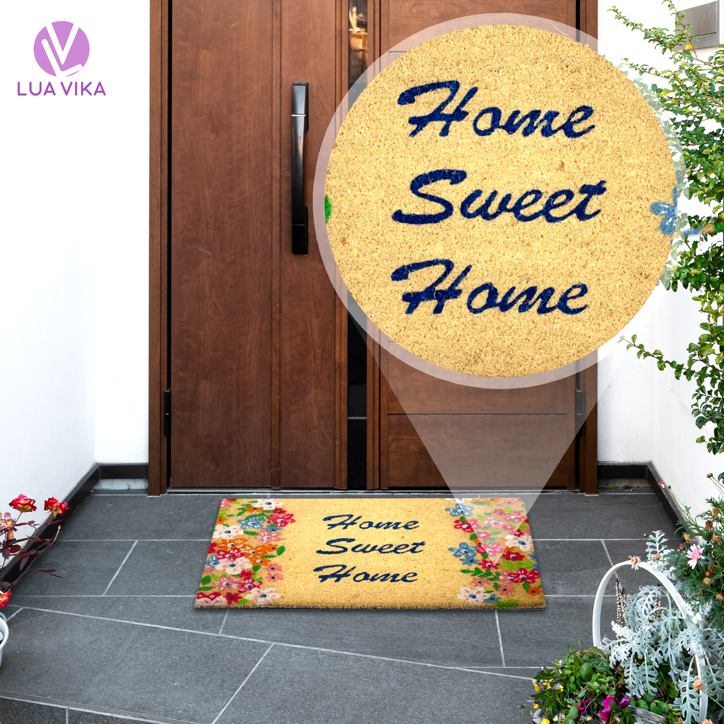 Felpudo de coco natural Home sweet home 40x70 cm