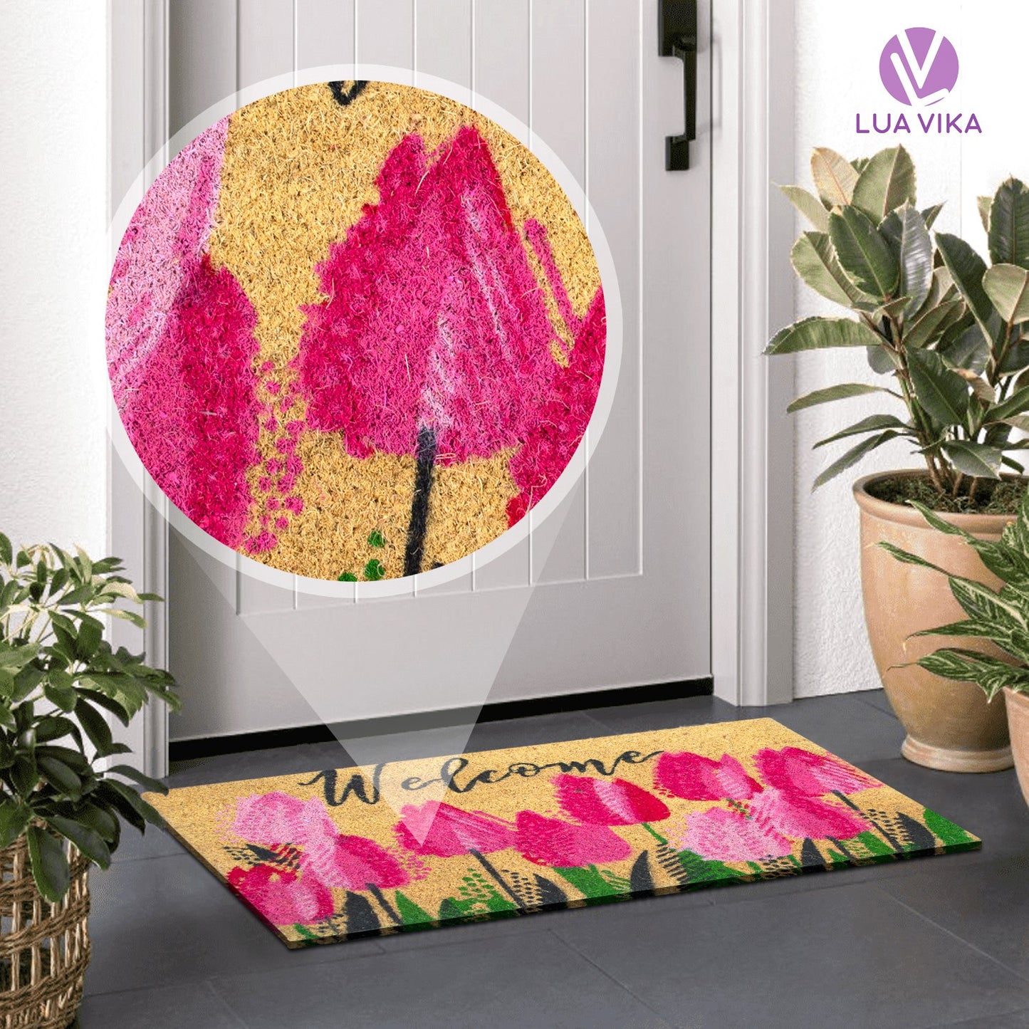 Felpudo de coco natural Tulipanes 40x70 cm