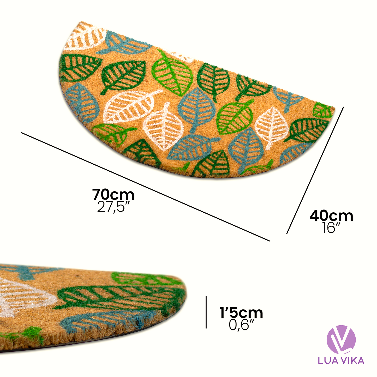 Felpudo de coco natural semicircular Leaves 40x70 cm