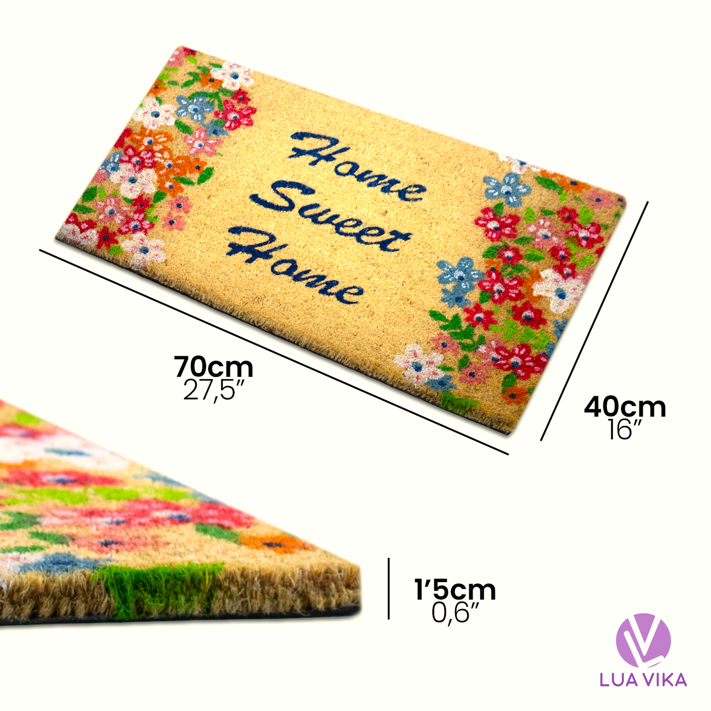 Felpudo de coco natural Home sweet home 40x70 cm