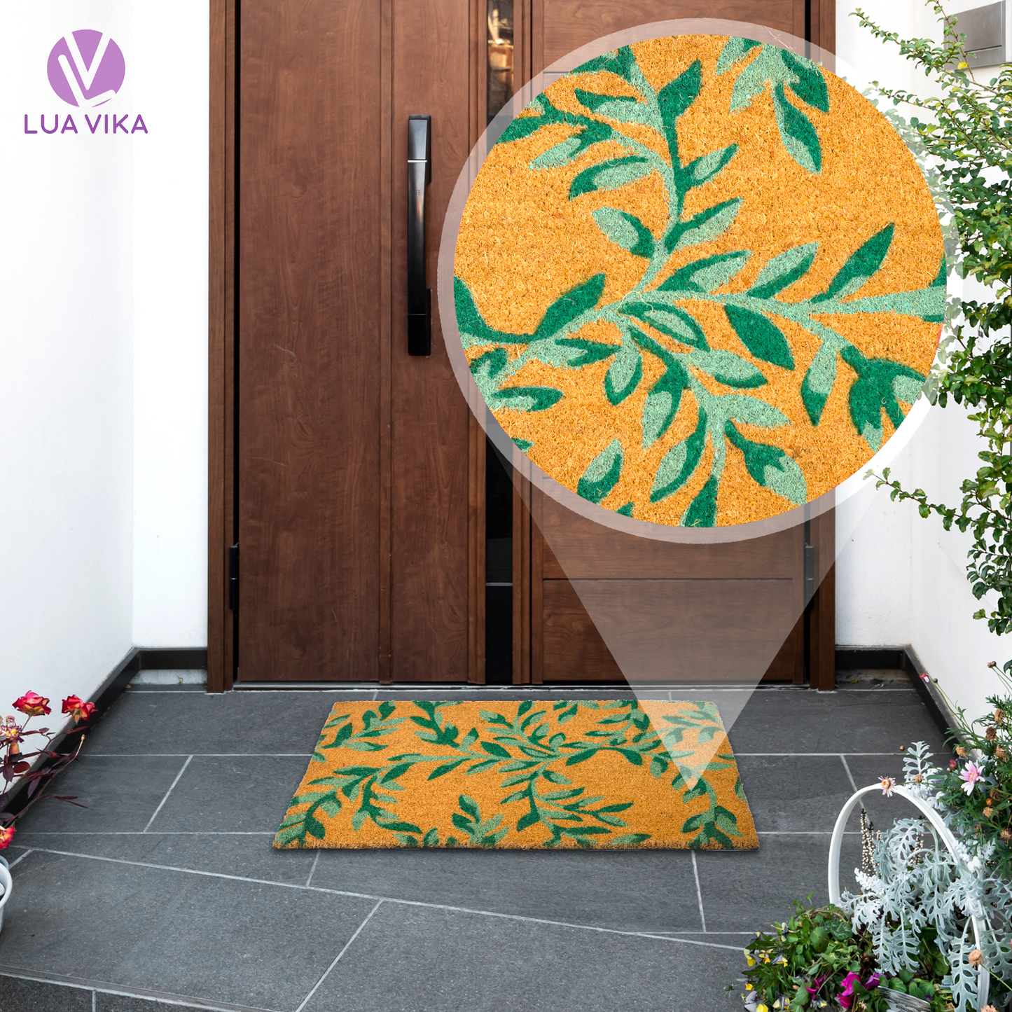 Felpudo de coco natural Green Leaves 40x70 cm