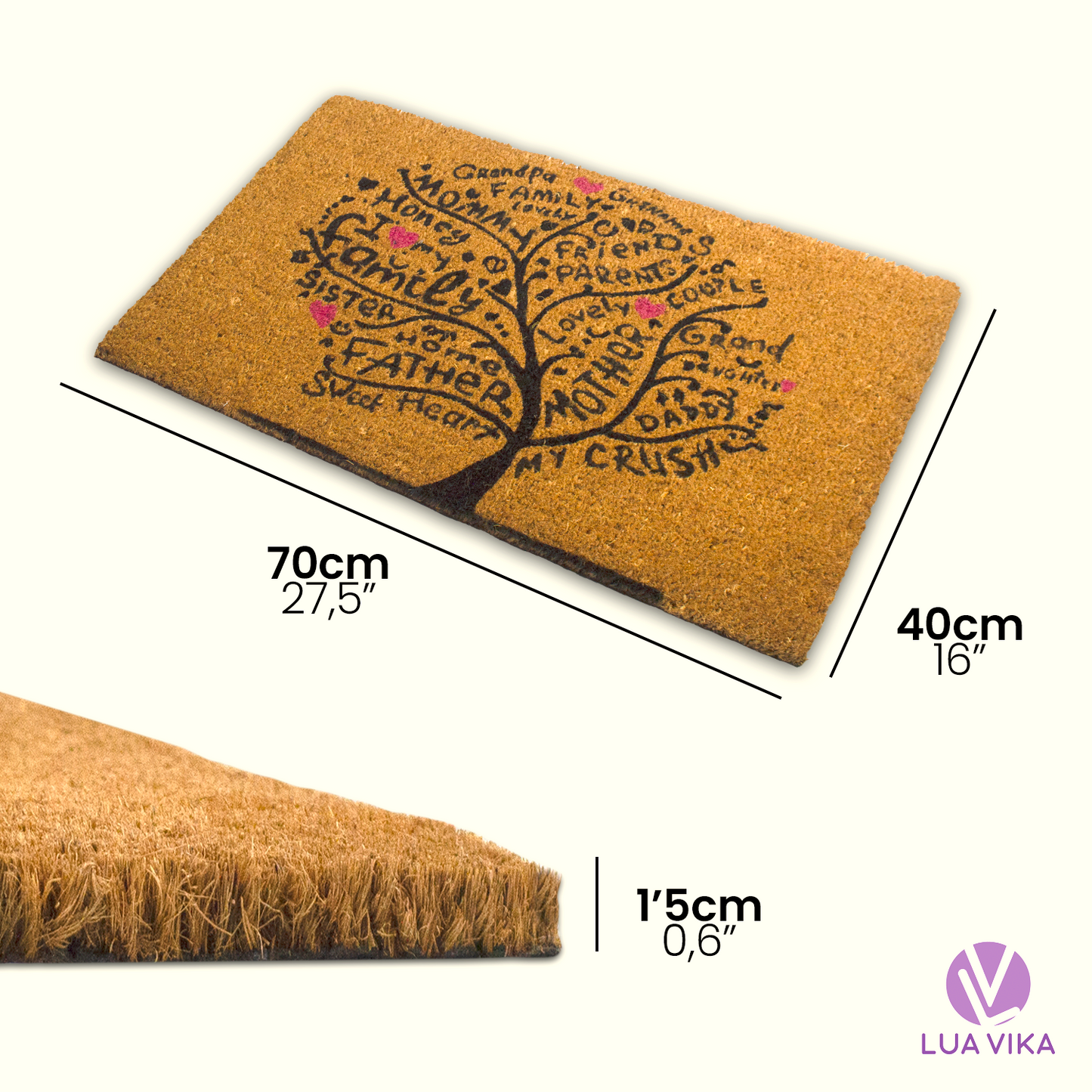 Felpudo de coco natural Arbol 40x70 cm