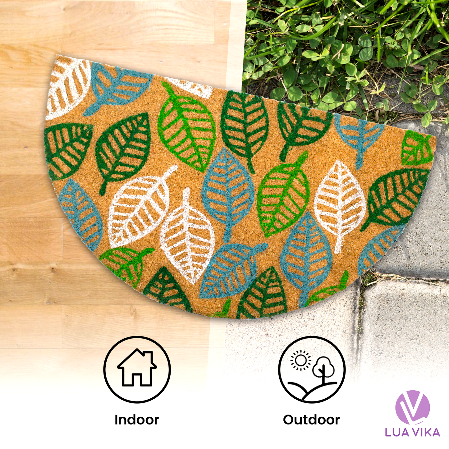 Felpudo de coco natural semicircular Leaves 40x70 cm