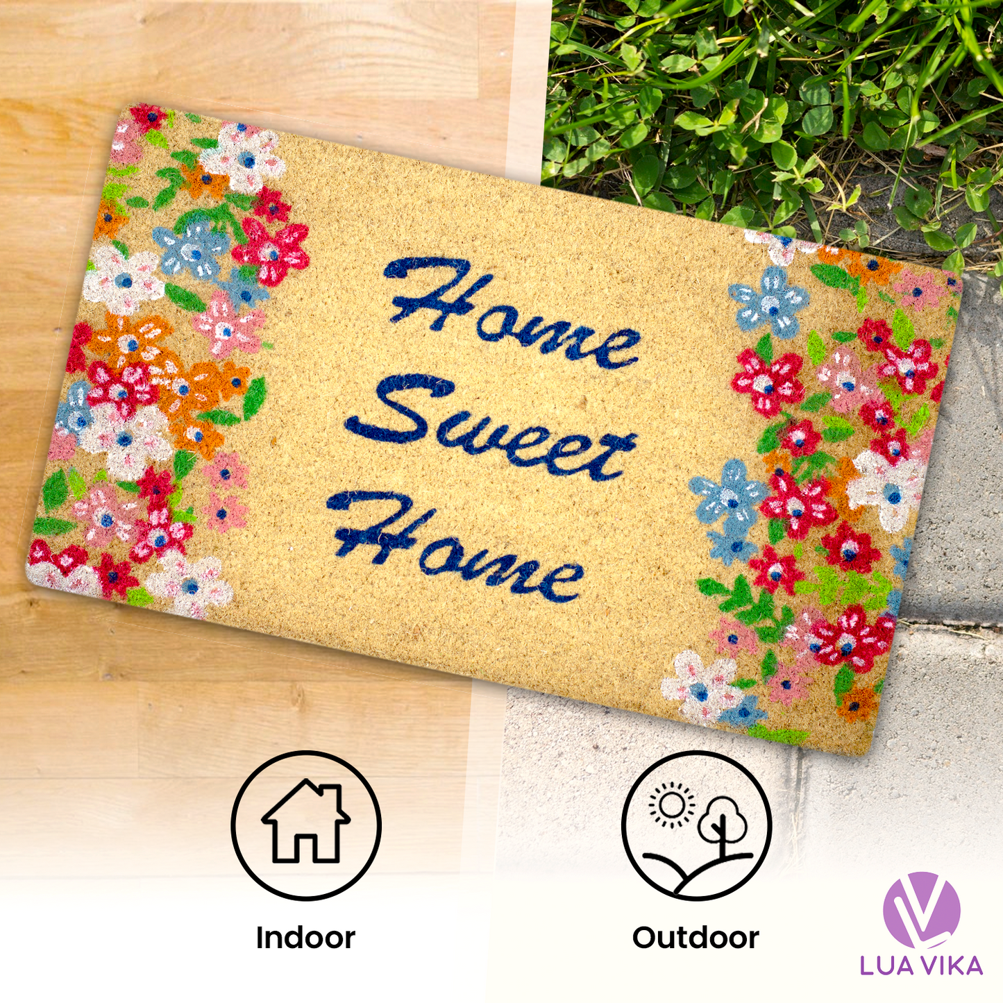 Felpudo de coco natural Home sweet home 40x70 cm