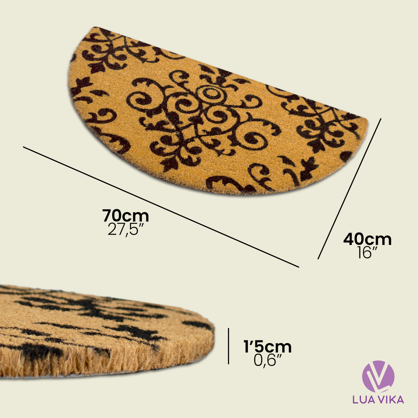 Felpudo de coco natural semicircular Estampado 40x70 cm