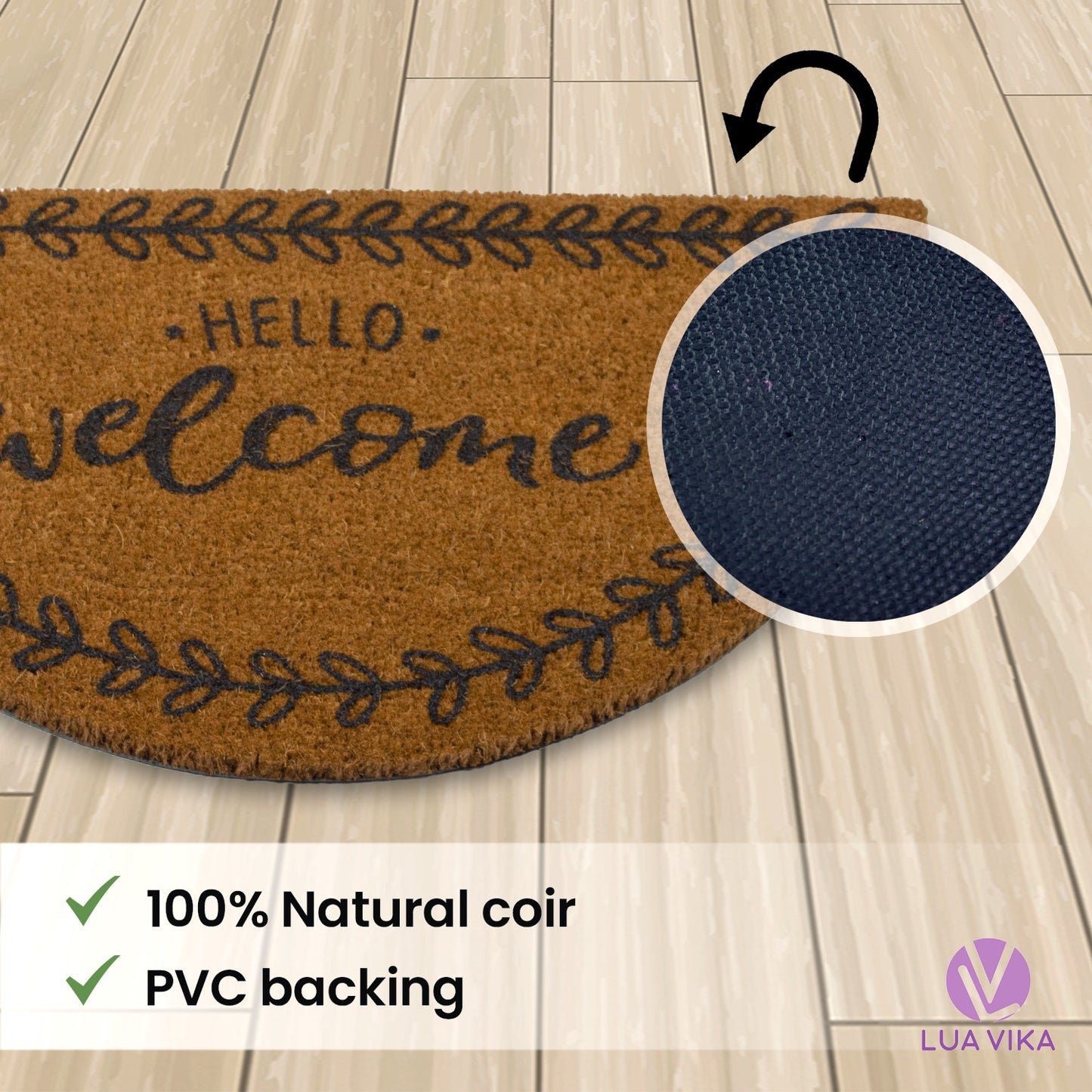 Felpudo de coco natural semicircular Hello Welcome 40x70 cm