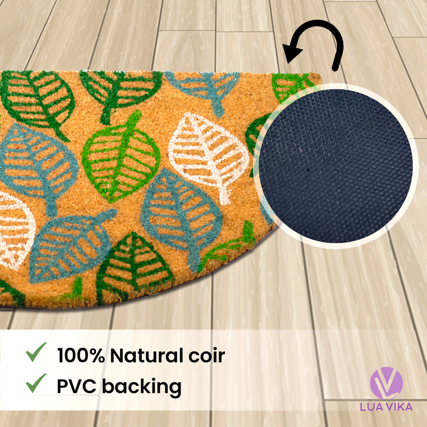 Felpudo de coco natural semicircular Leaves 40x70 cm