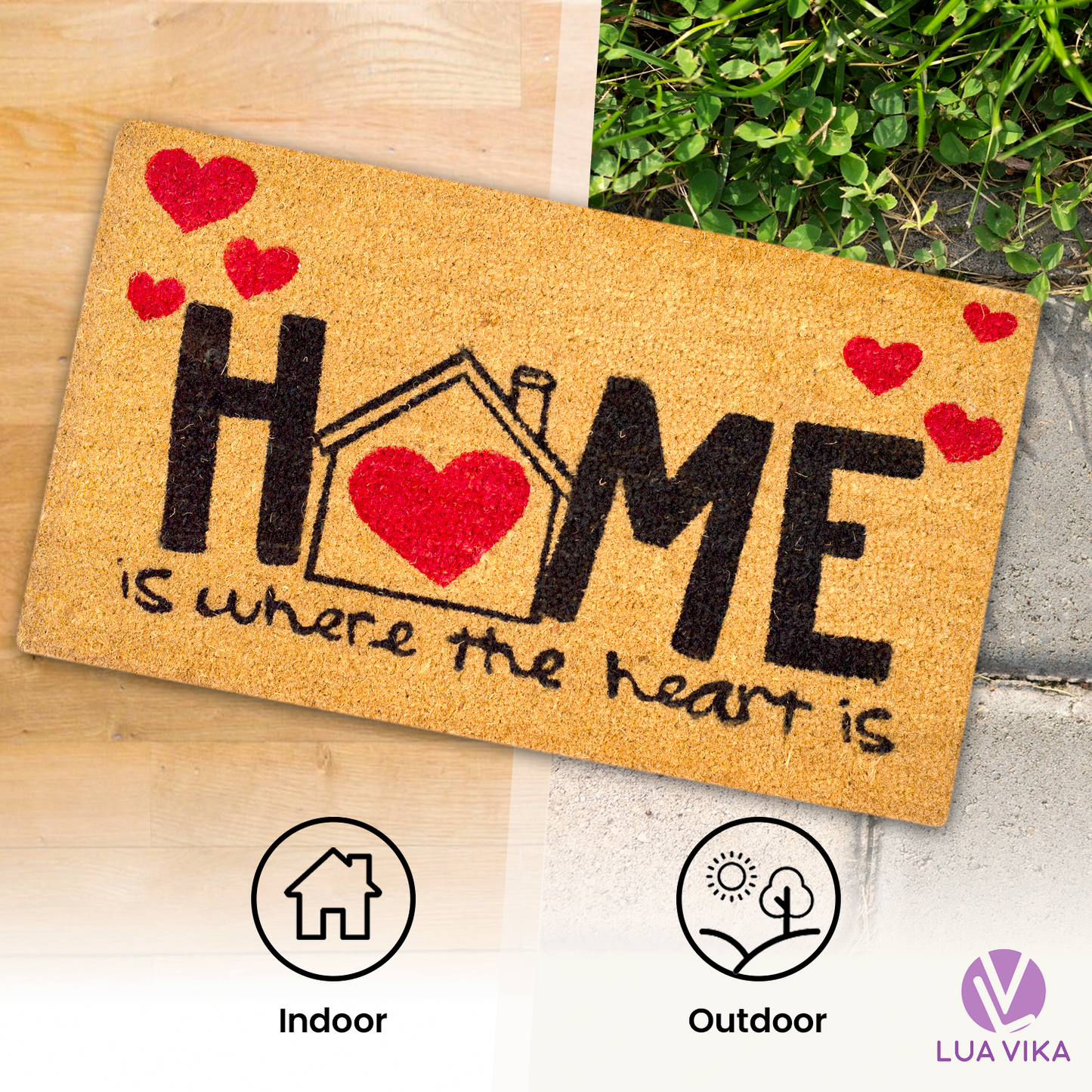 Felpudo de coco natural Heart 40x70 cm