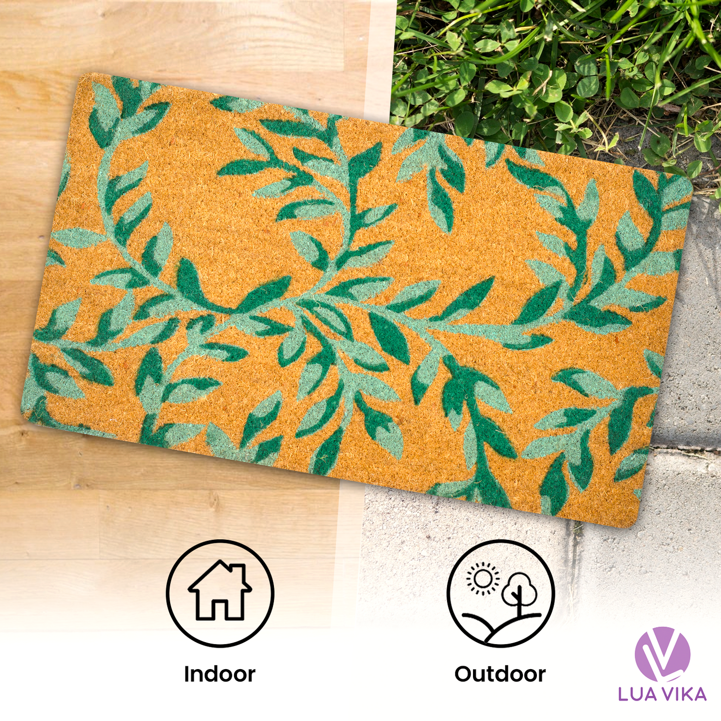 Felpudo de coco natural Green Leaves 40x70 cm