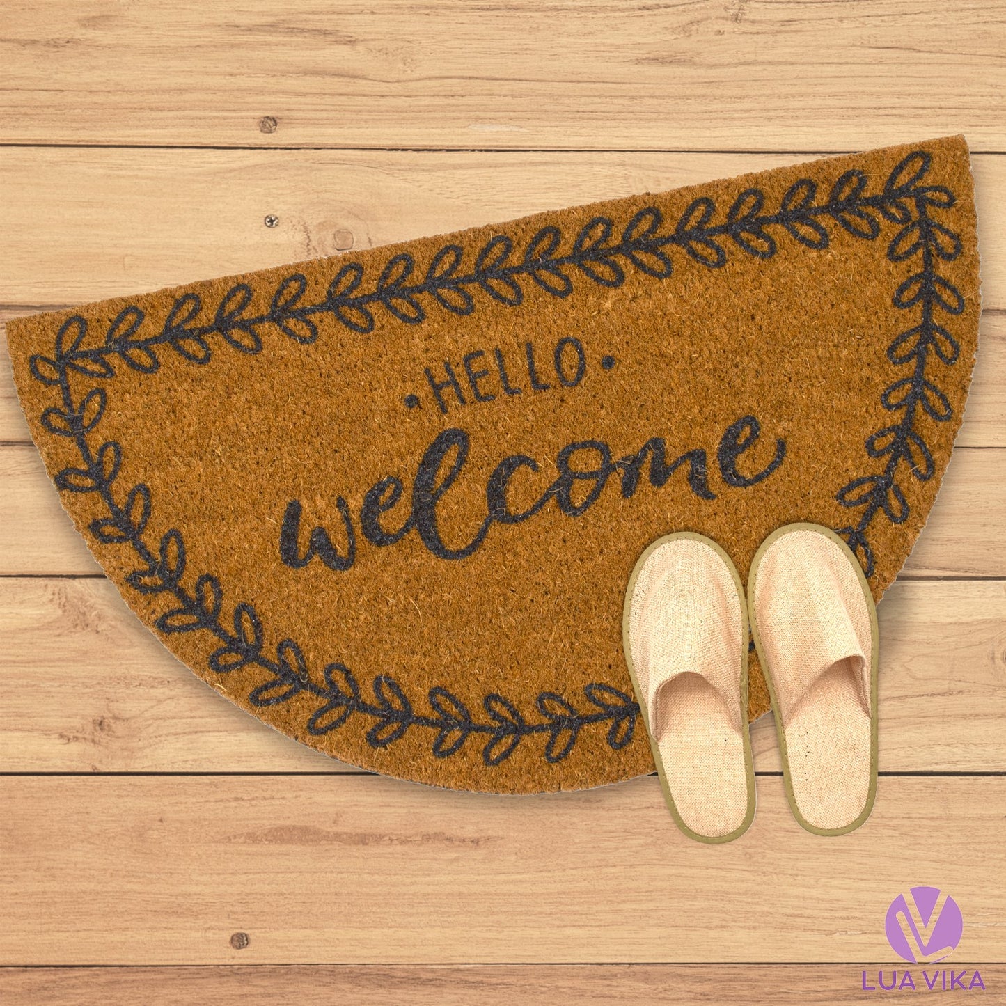 Felpudo de coco natural semicircular Hello Welcome 40x70 cm