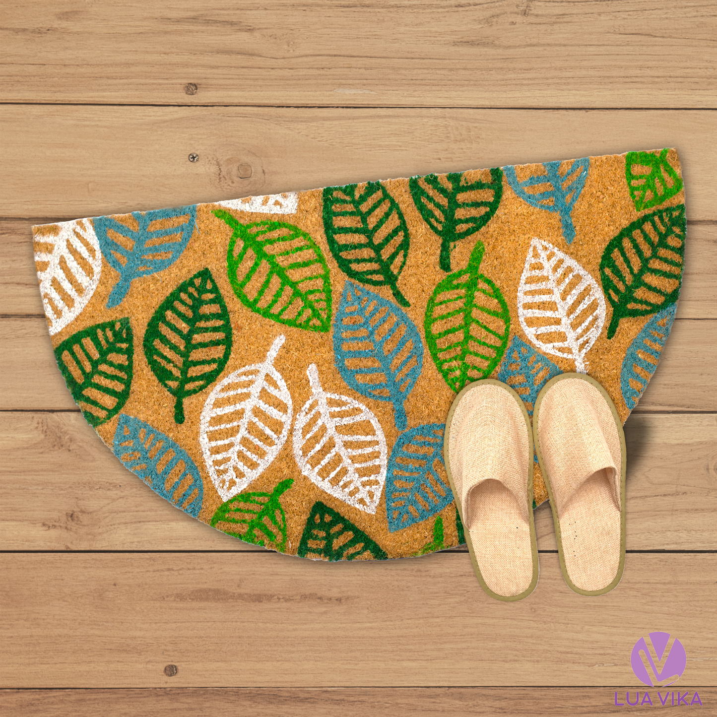 Felpudo de coco natural semicircular Leaves 40x70 cm