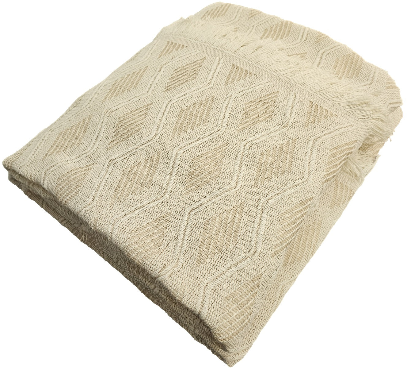 Colcha multiusos para sofá y cama, modelo Rombos, color beige. Medidas 125x180 cm, 180x260 cm, 230 x 260 cm