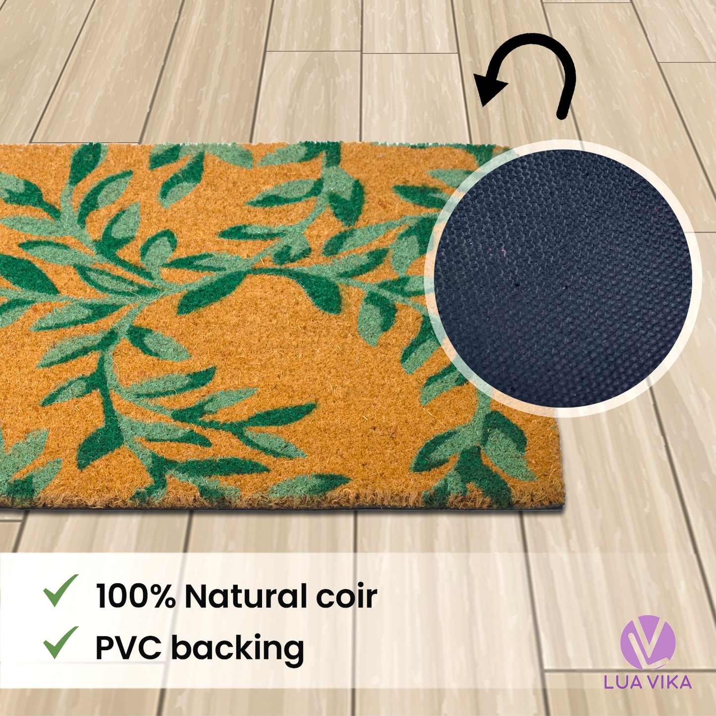 Felpudo de coco natural Green Leaves 40x70 cm