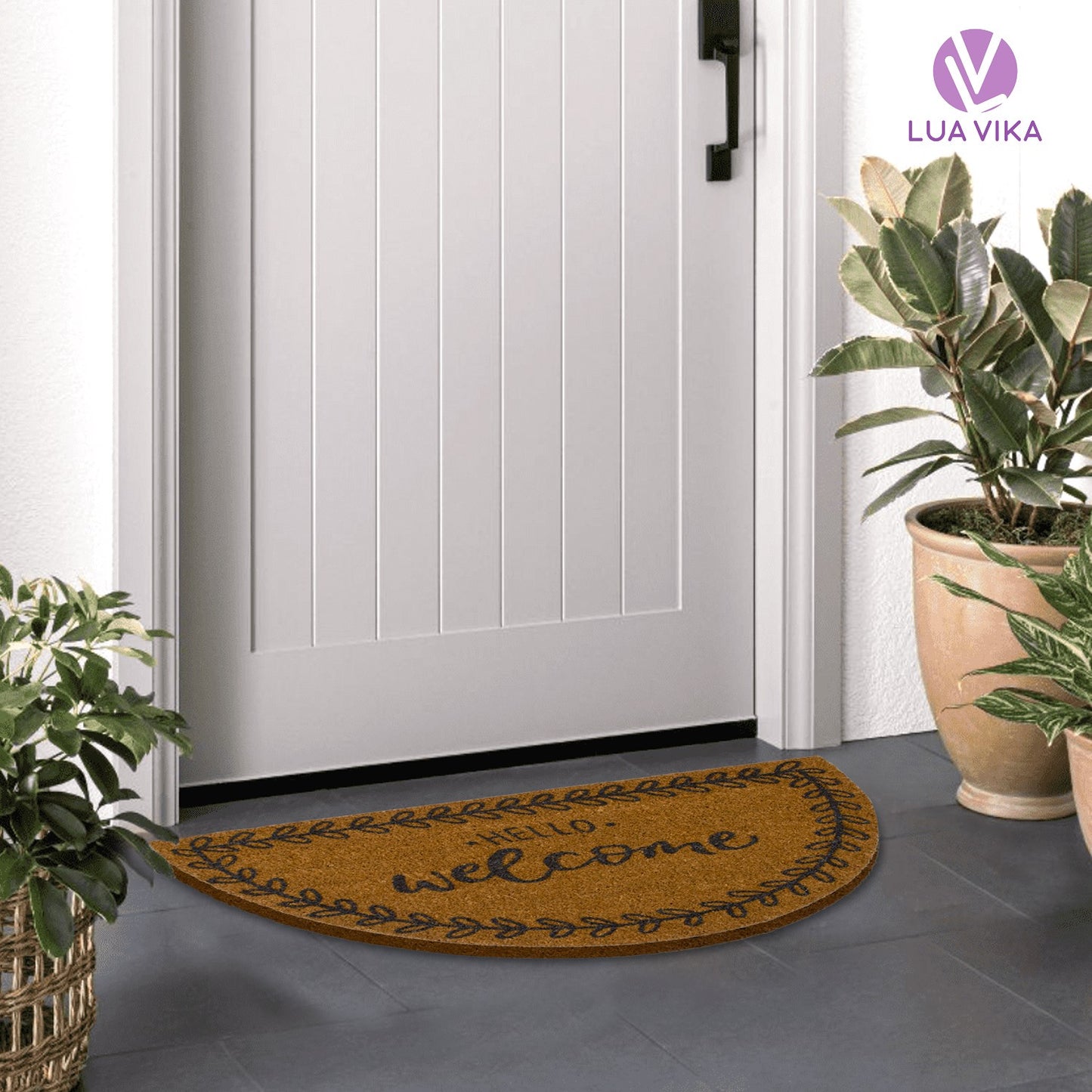Felpudo de coco natural semicircular Hello Welcome 40x70 cm