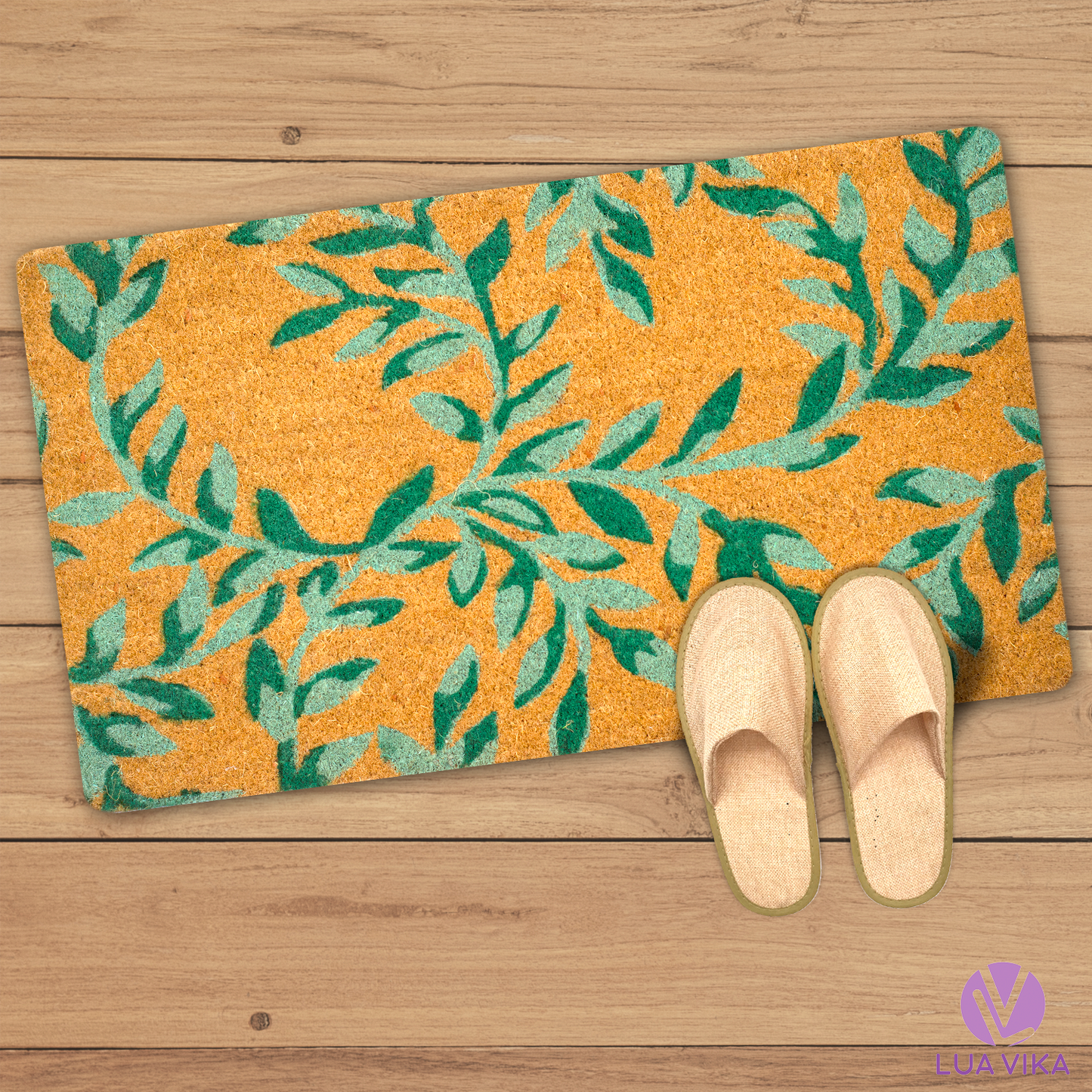 Felpudo de coco natural Green Leaves 40x70 cm