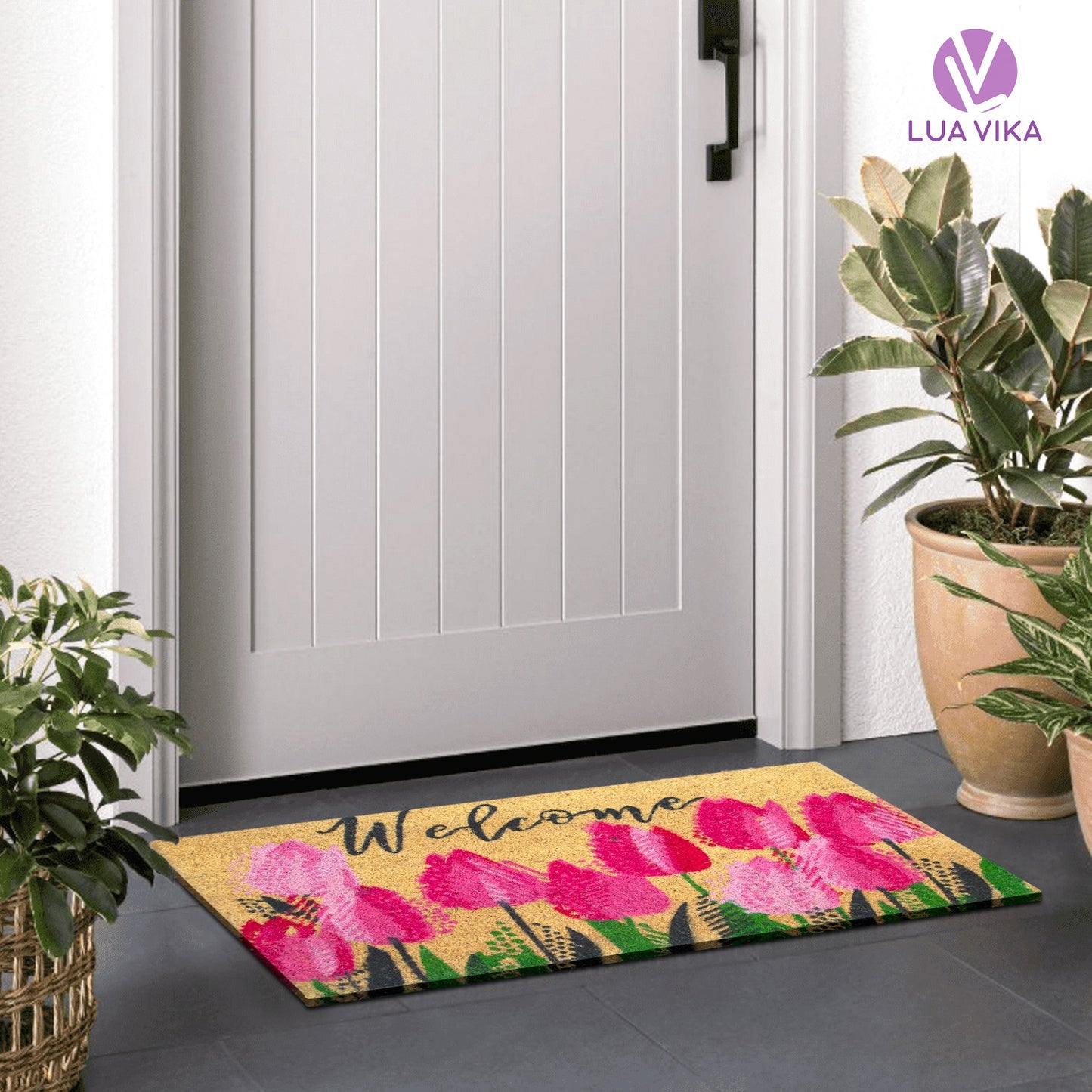 Felpudo de coco natural Tulipanes 40x70 cm