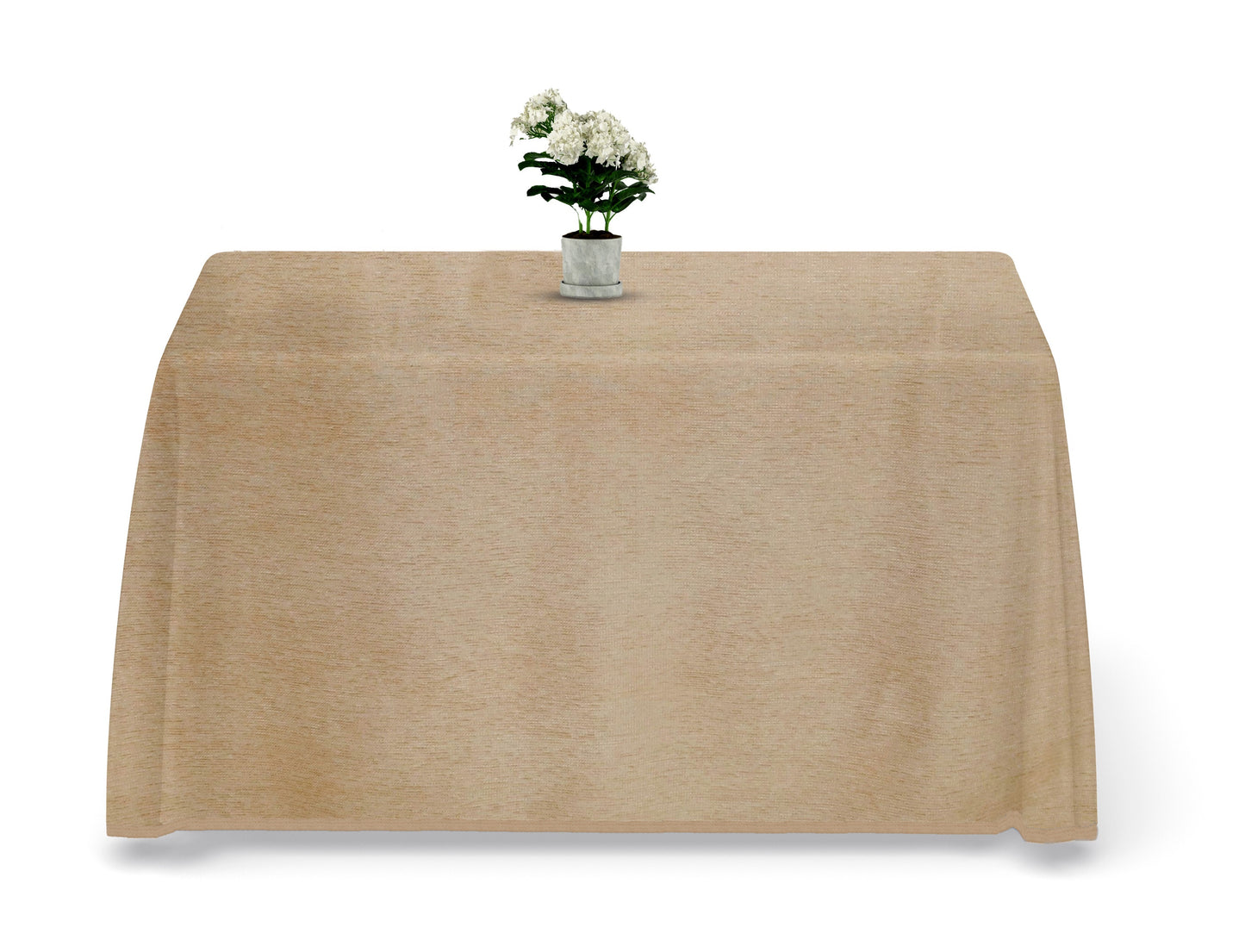 Falda mesa camilla chenilla rectangular, color beige. Medidas: 60x110 cm, 70x120 cm