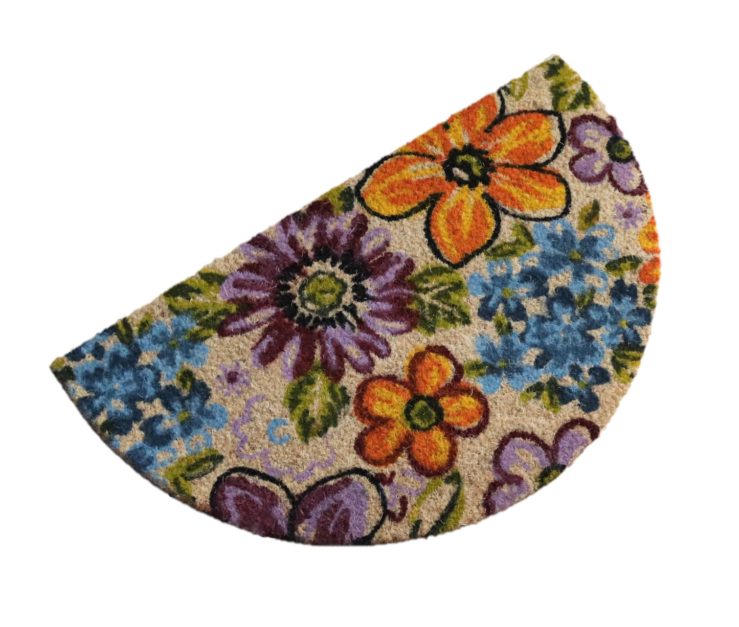 Felpudo de coco natural semicircular Flowers 40x70 cm
