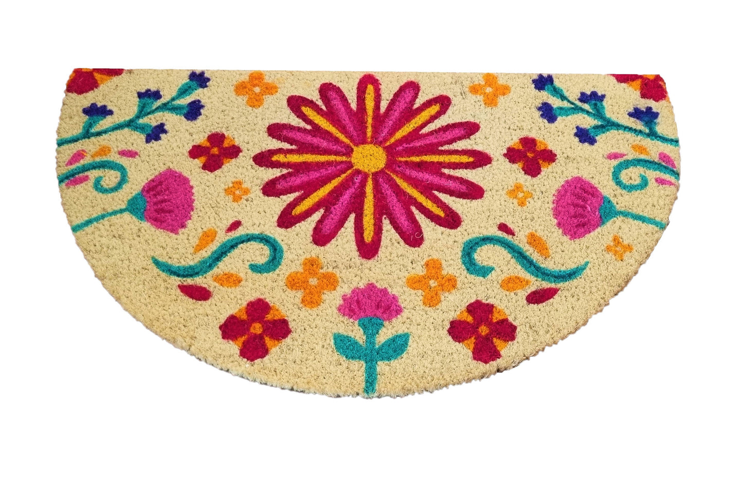 Felpudo de coco natural semicircular Floral 40x70 cm