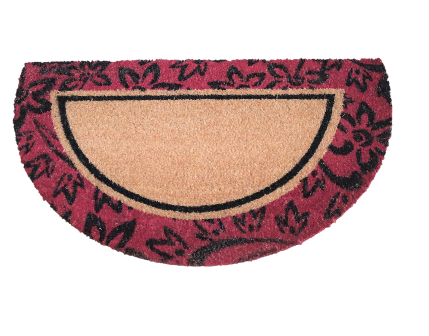 Felpudo de coco natural semicircular Flores rojas 40x70 cm