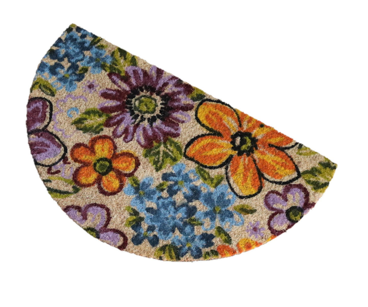 Felpudo de coco natural semicircular Flowers 40x70 cm