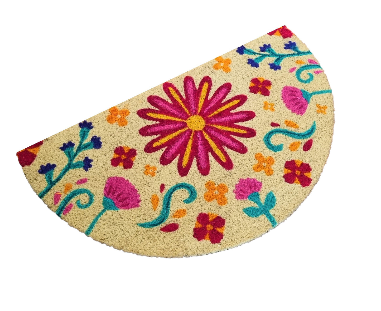 Felpudo de coco natural semicircular Floral 40x70 cm