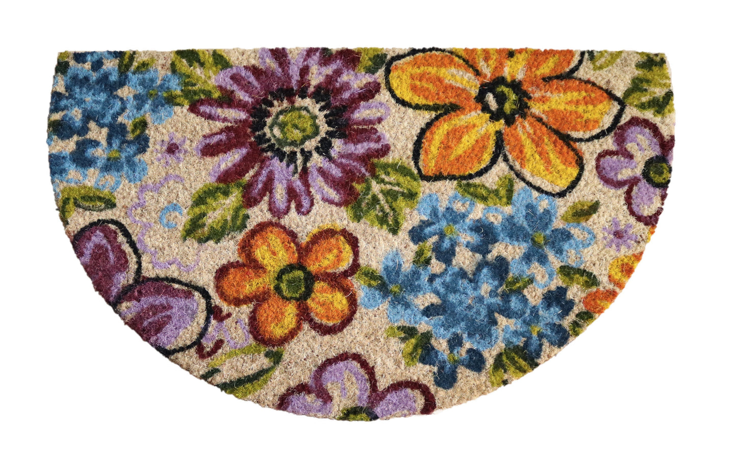 Felpudo de coco natural semicircular Flowers 40x70 cm