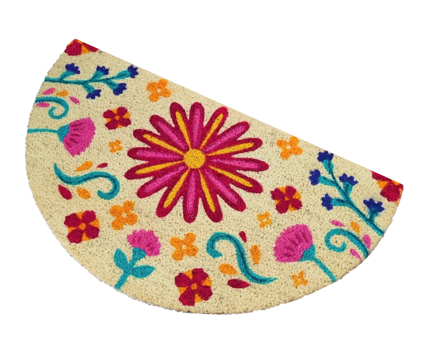 Felpudo de coco natural semicircular Floral 40x70 cm