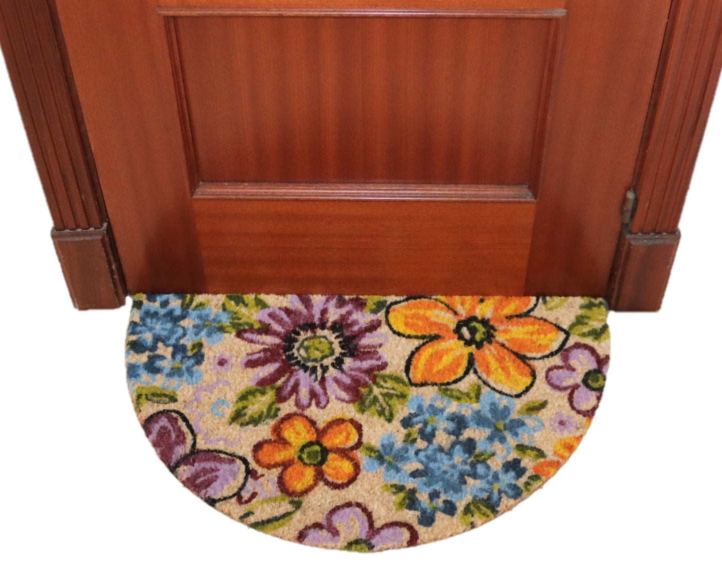 Felpudo de coco natural semicircular Flowers 40x70 cm