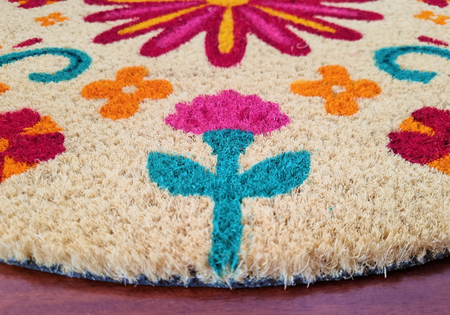 Felpudo de coco natural semicircular Floral 40x70 cm