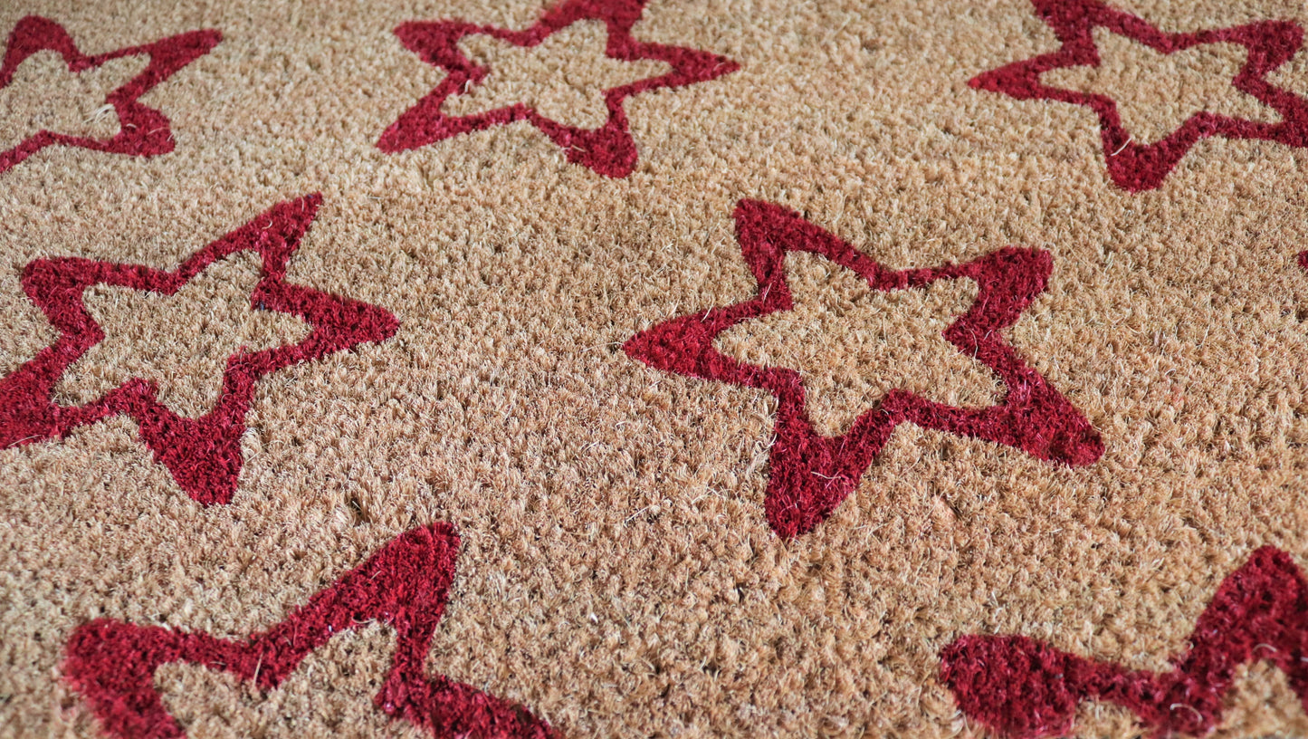 Felpudo de coco natural Estrellas Rojas 40x70 cm