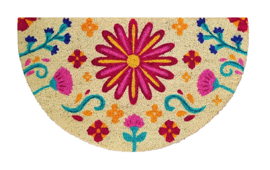 Felpudo de coco natural semicircular Floral 40x70 cm