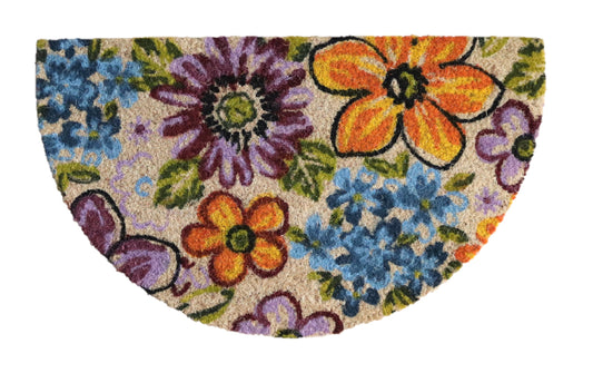 Felpudo de coco natural semicircular Flowers 40x70 cm